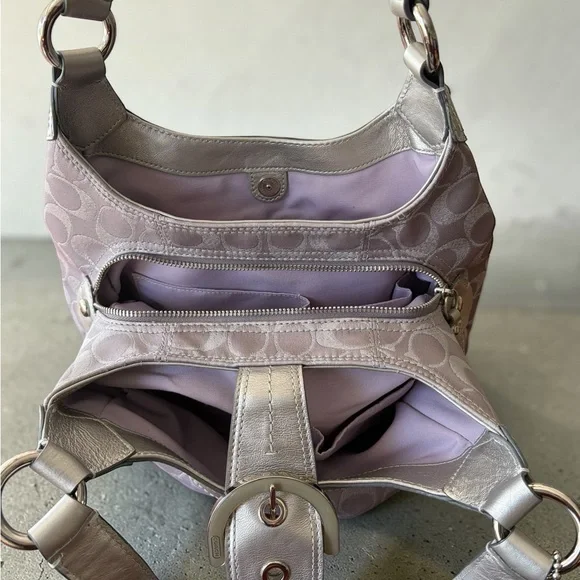 Coach Grey Pale Lilac & Silver Signature Hobo Shoulder Bag Vintage - Picture 9 of 14